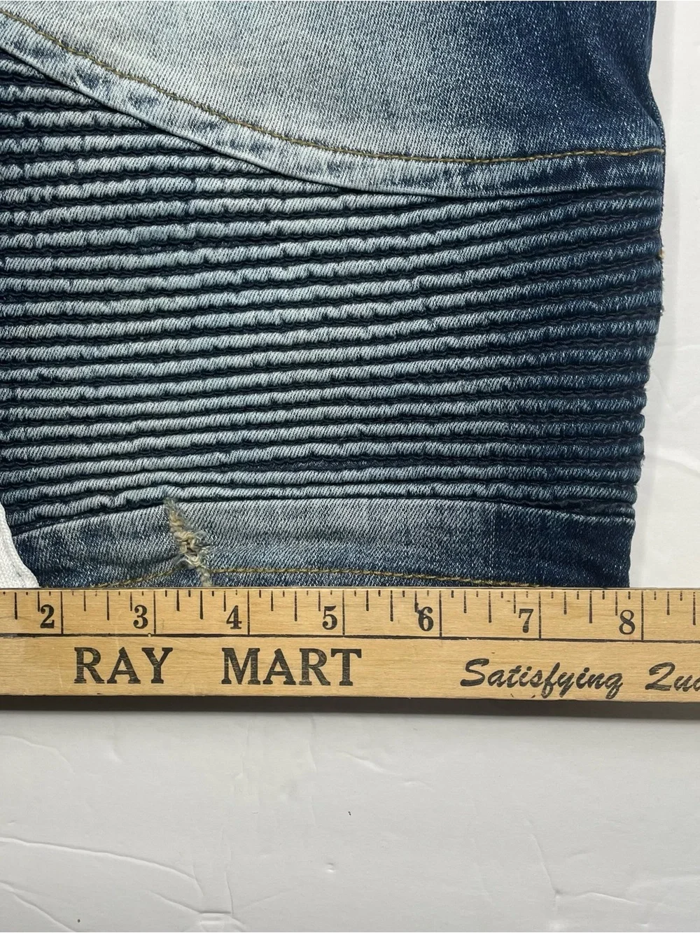 Supply & Demand Men’s Distressed Biker Denim Shorts Size 32W Blue Zipper Pockets